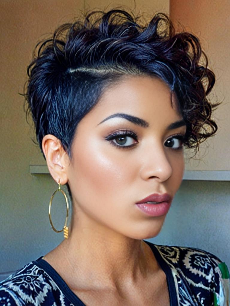 Stylish Woman with Pixie Haircut and Hoop Earrings