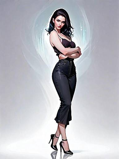 Stylish Woman Full Body Digital Art in Realistic Comic Style
