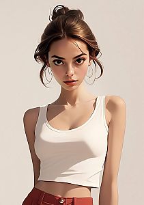Young Woman Portrait in Crop Top and Rust Pants