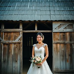 Smiling Bride in Rustic Setting