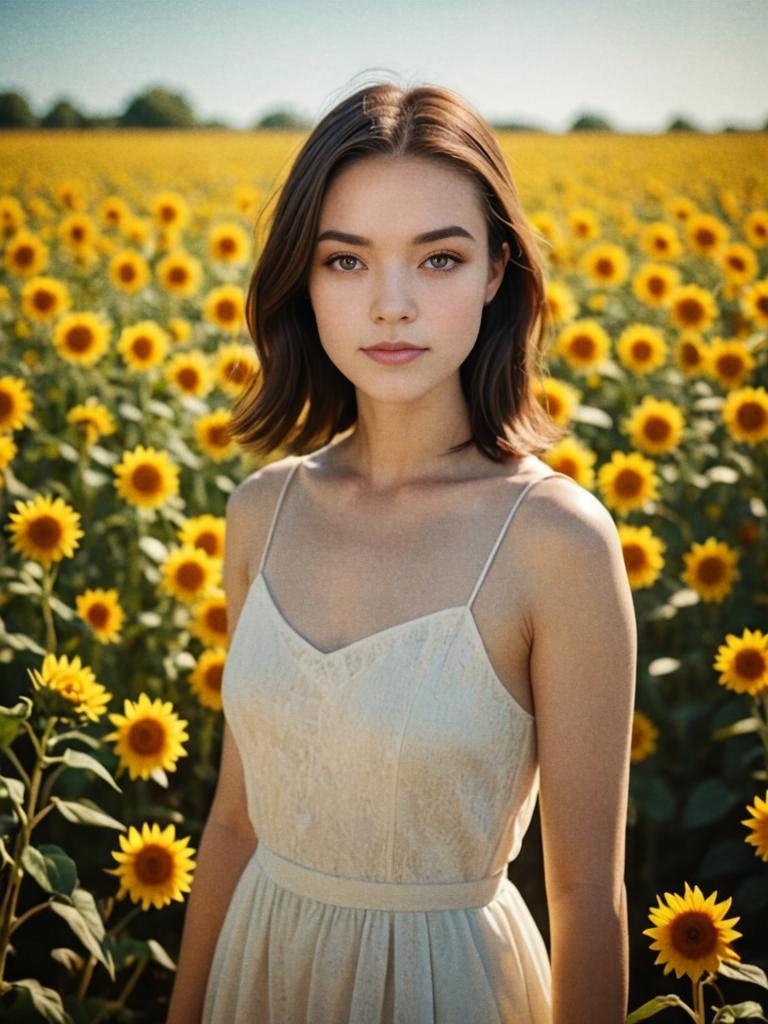 Young Woman in Sunflower Field - Summer Vibes