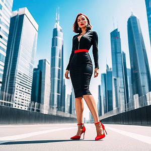 Confident Woman in Modern Urban Street