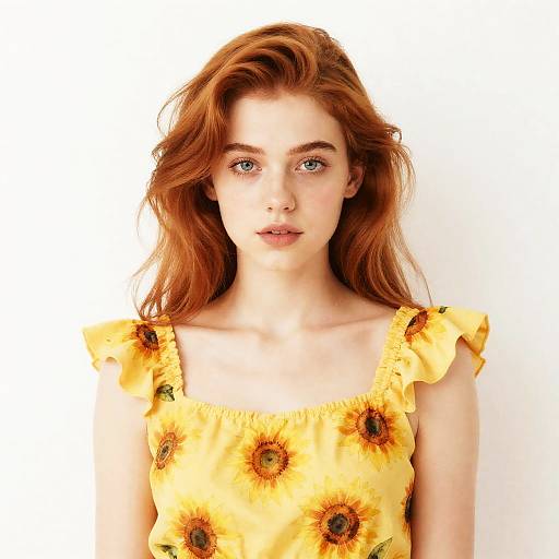 Young Woman in Yellow Sunflower Dress Gen Z Style Portrait