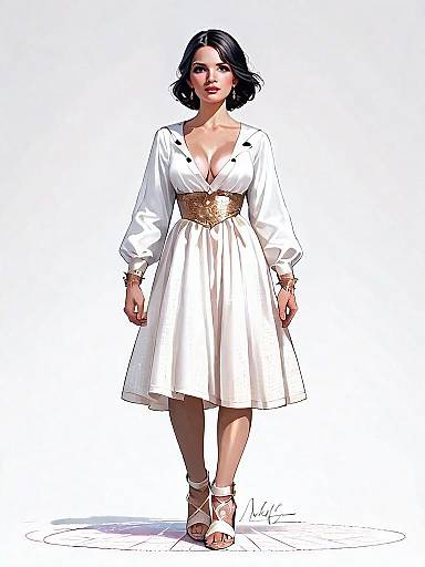 Realistic Digital Illustration of Woman in White Dress Full Body Shot
