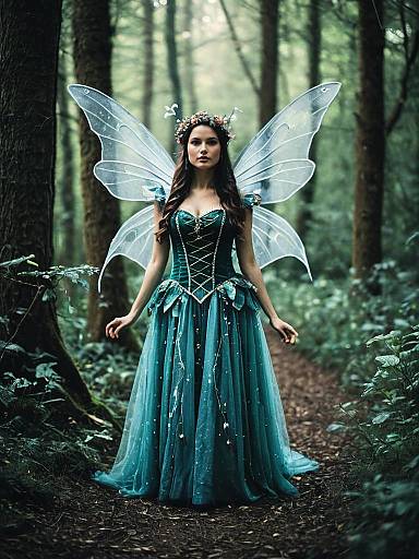 Woman in Enchanted Fairy Costume Photorealistic Outdoor Portrait