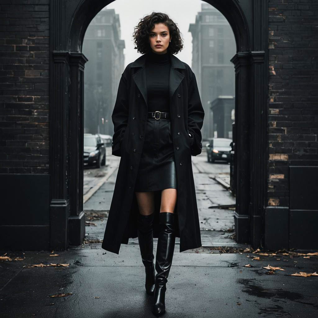 Stylish Woman in Chic Dark Outfit