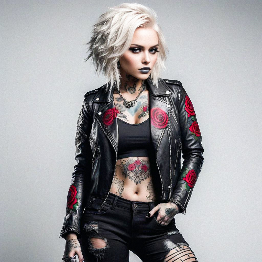 Confident Woman with Platinum Blonde Hair and Bold Tattoos