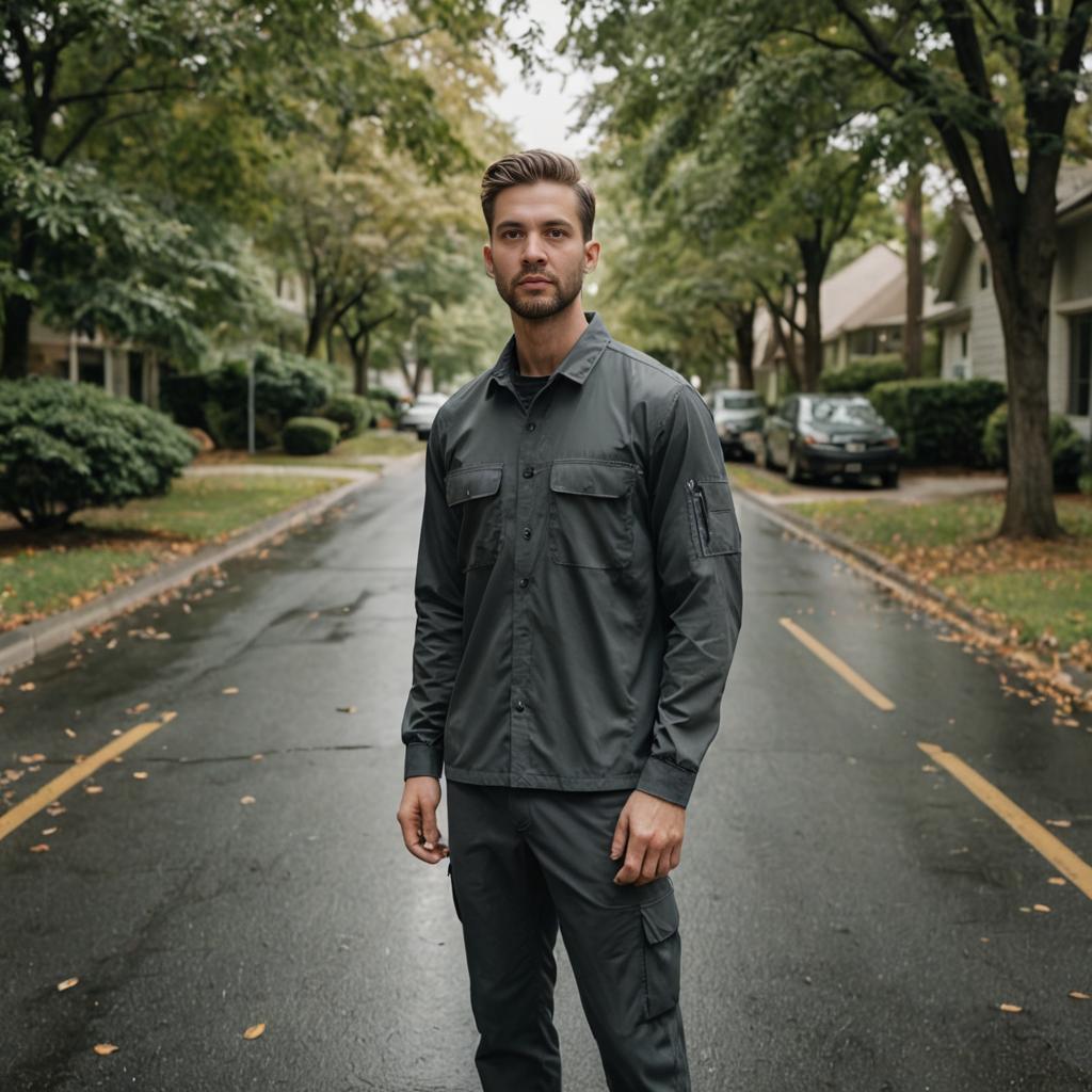 Confident Man in Stylish Grey Jacket and Pants