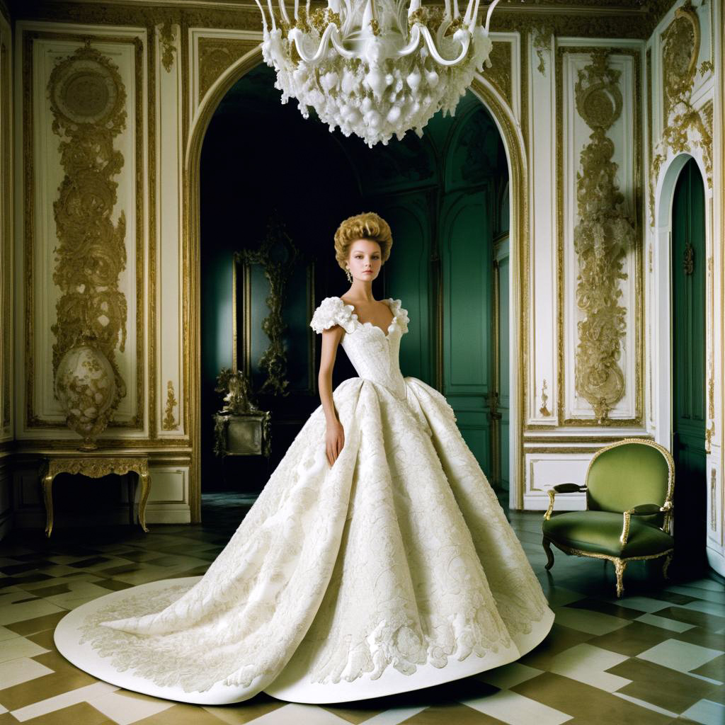 Elegant Woman in White Gown in Luxurious Interior