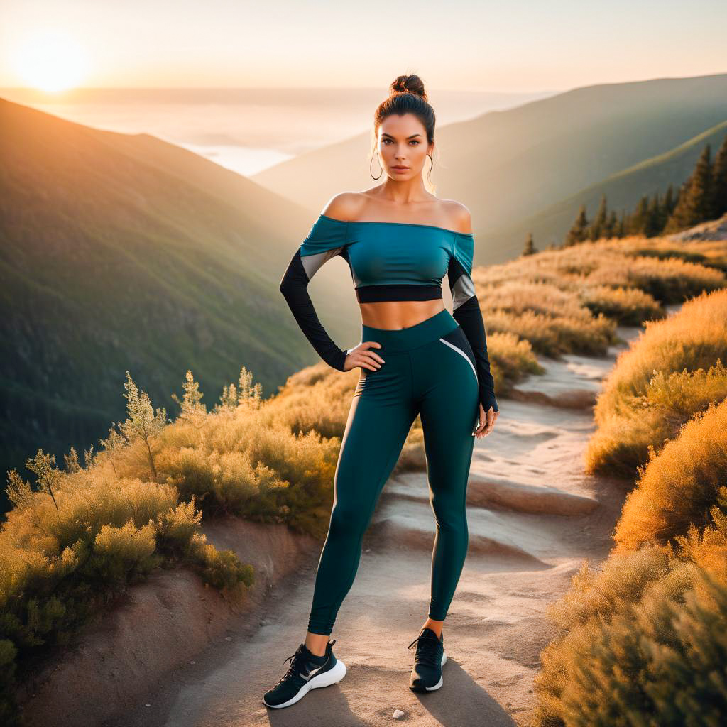 Confident Woman in Athletic Wear at Sunset