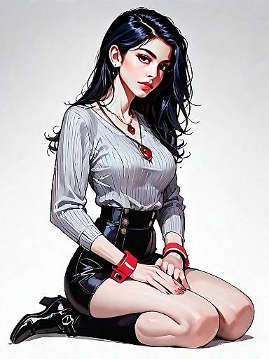 Realistic Comic Style Full Body Portrait of Woman in Casual Outfit