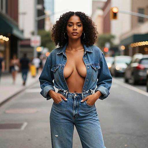 Confident Woman in Edgy Gen Z Denim Street Style Fashion