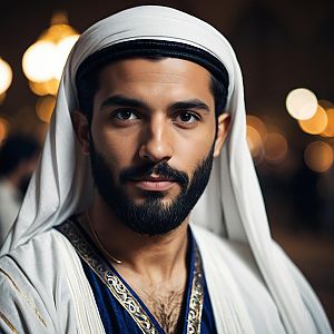 Man in Traditional Middle Eastern Attire with Intense Gaze