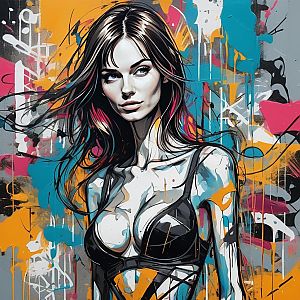 Dynamic Street Art Illustration of Woman