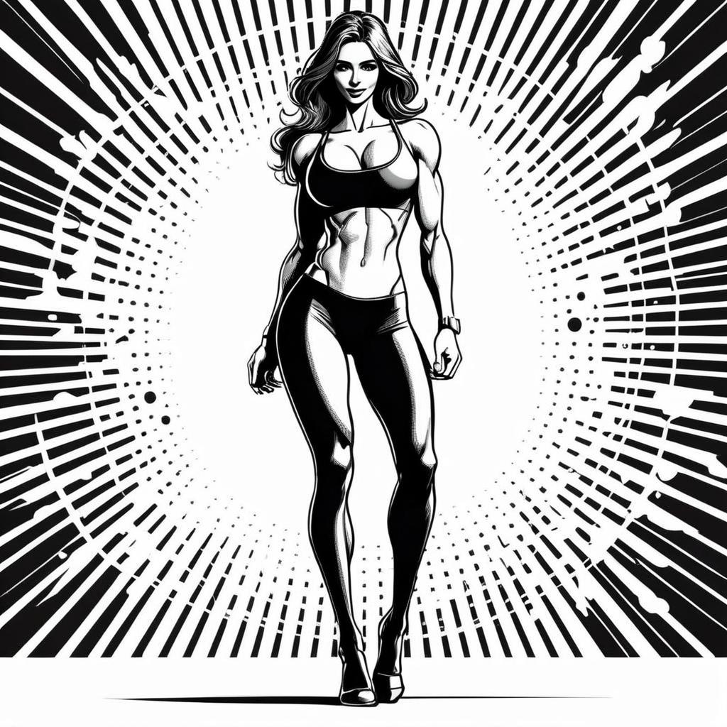 Confident Woman in Athletic Apparel - Black and White Comic Style Confident Woman in Athletic Apparel - Black and White Comic Style
