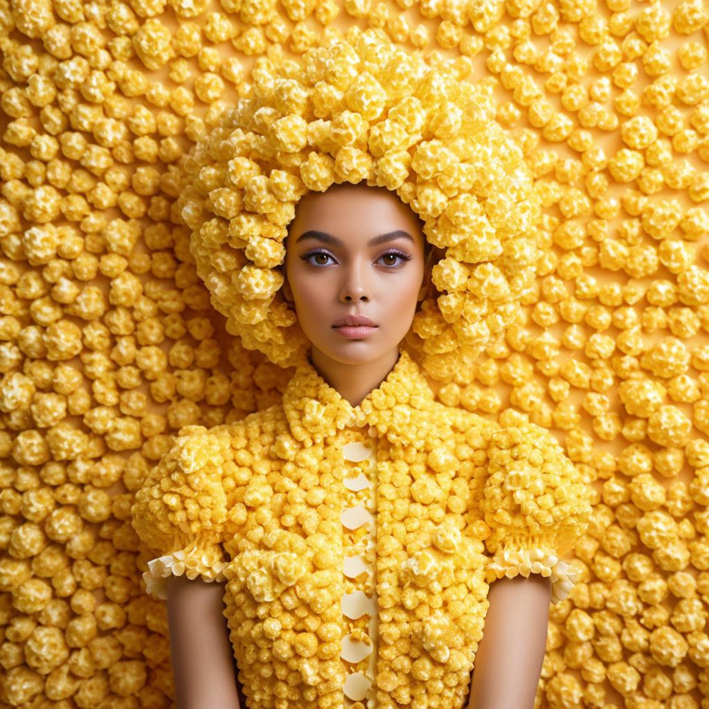 Woman in Avant-Garde Popcorn Outfit