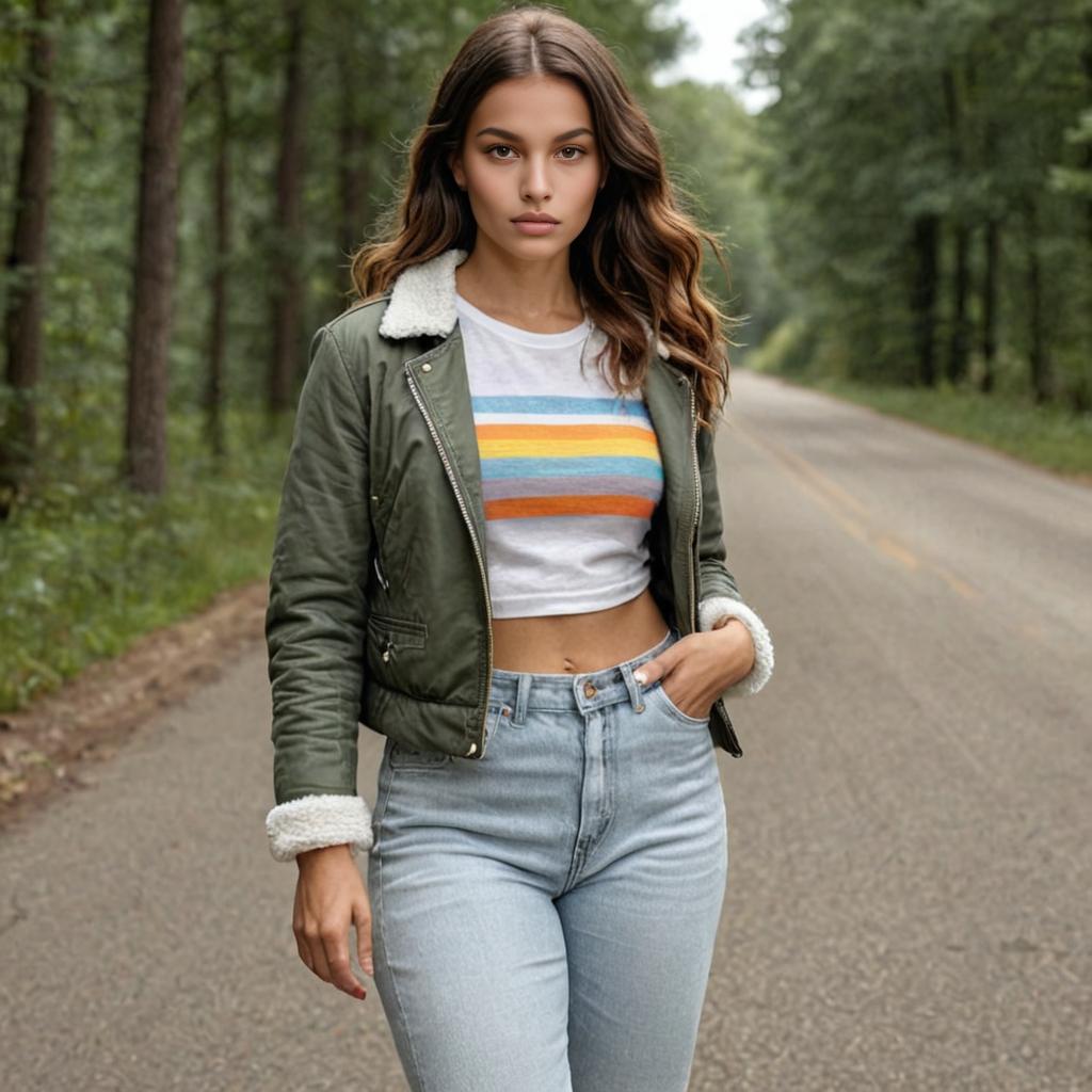 Woman in Green Bomber Jacket and Light Blue Jeans