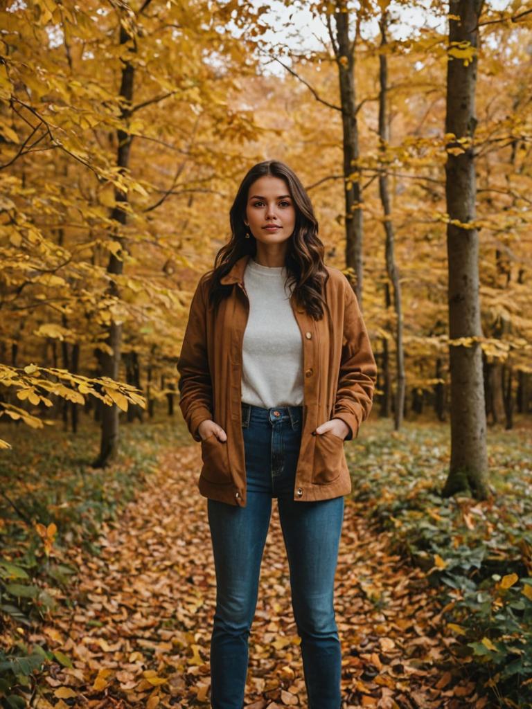 Woman in Vibrant Autumn Foliage