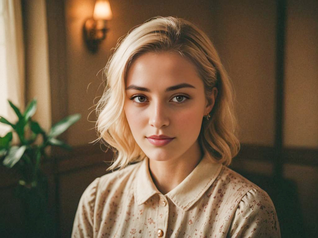 Petite Blonde Woman in Vintage Style