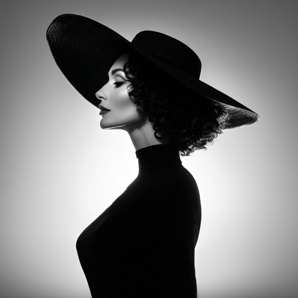 Elegant Woman in Black Hat and Top