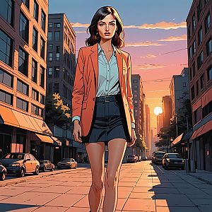 Confident Woman in Orange Blazer at Sunset