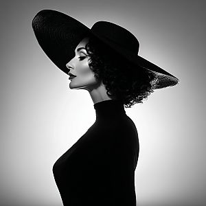 Elegant Woman in Black Hat and Top