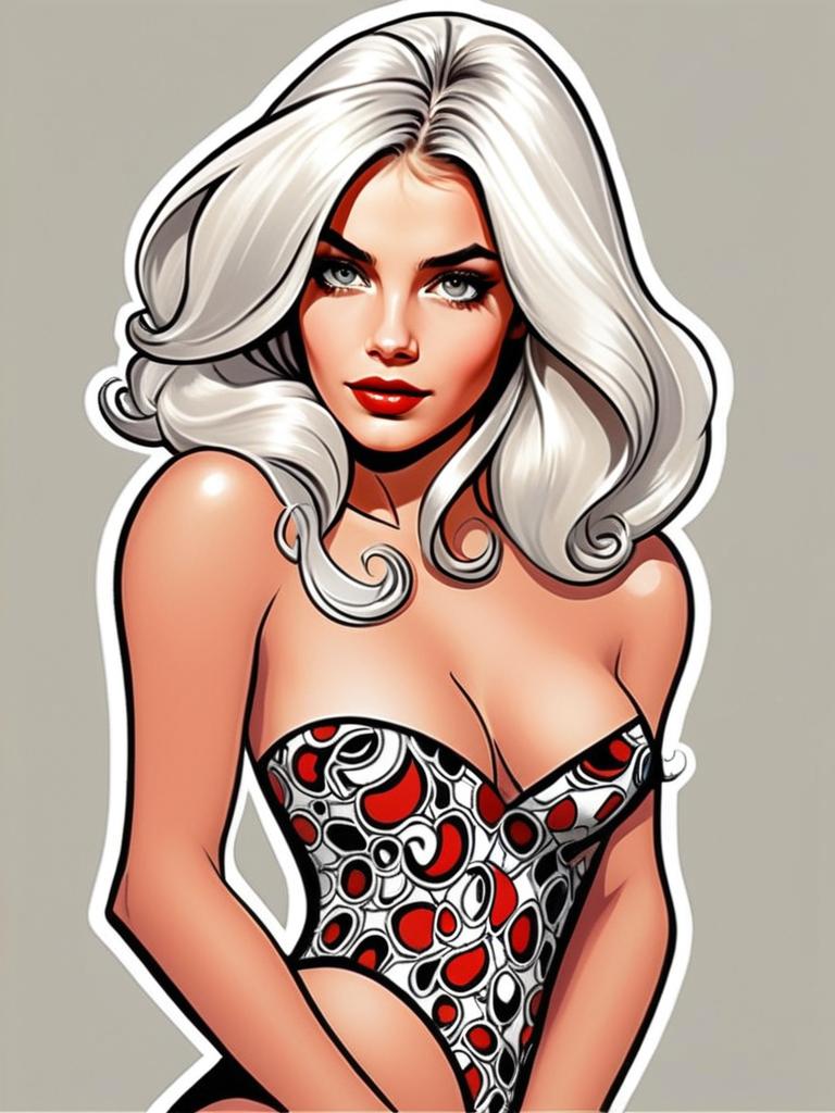 Glamorous Blonde Woman Digital Illustration with Retro Pin-Up Style Corset
