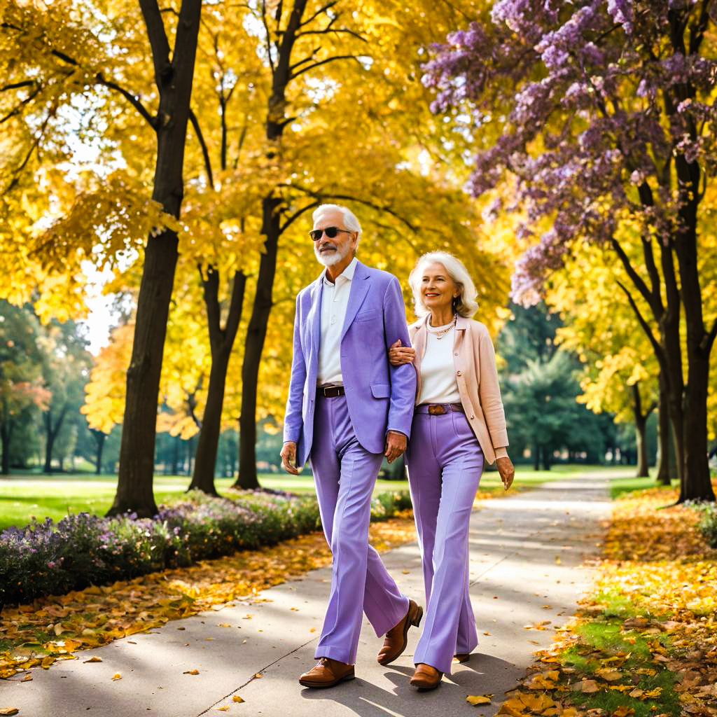 Stylish Older Couple in Autumn Park