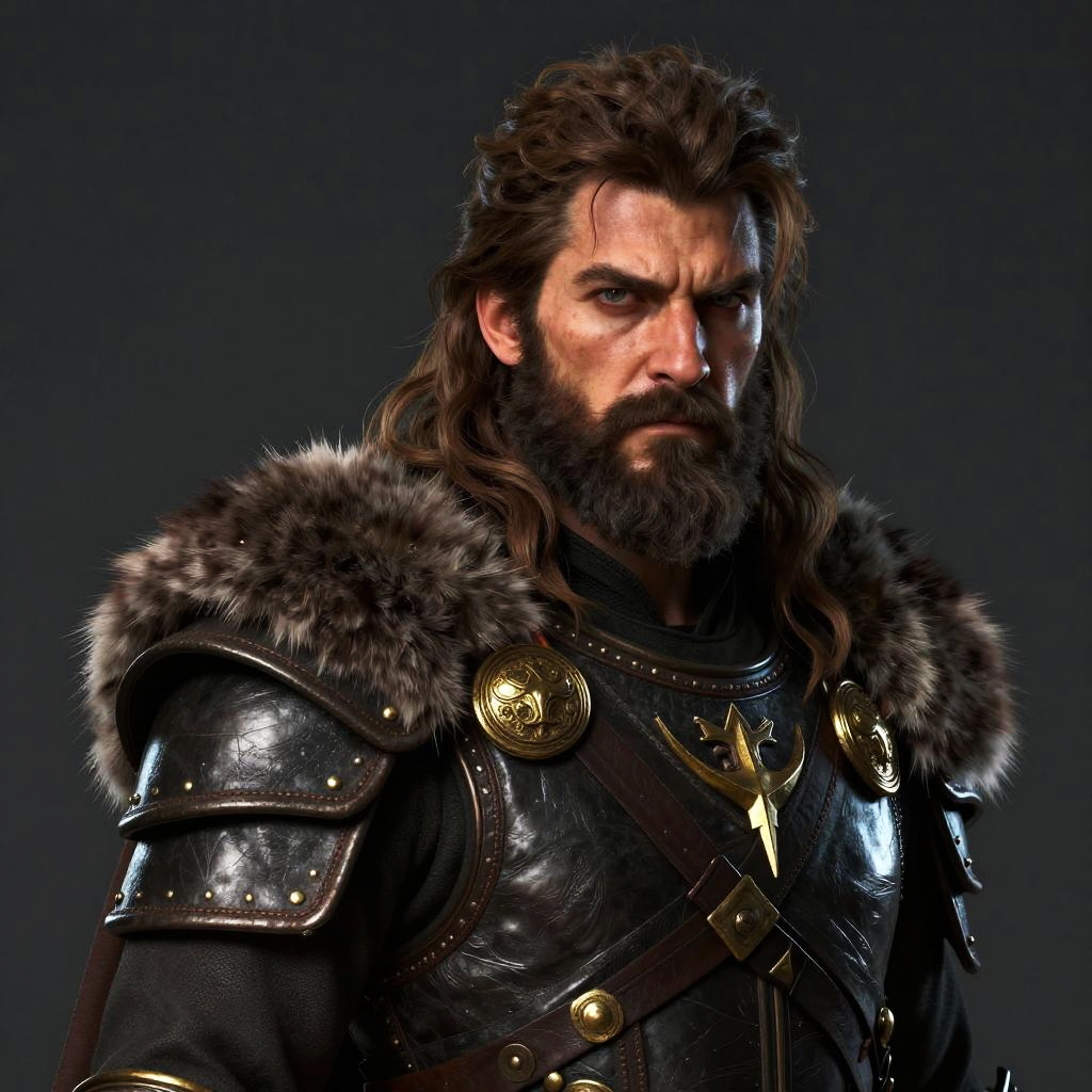 Medieval Viking Warrior Man in Fur Detailed Armor Portrait