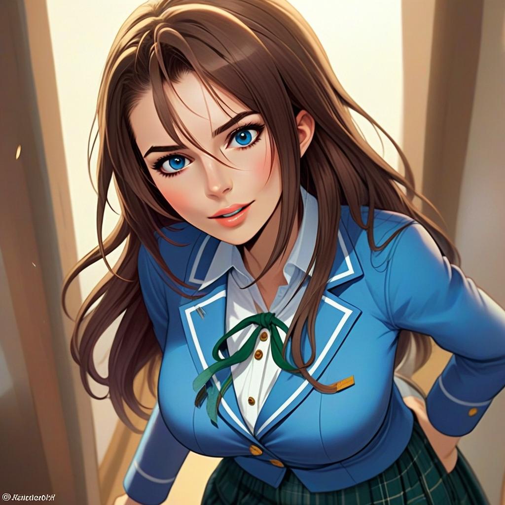 Anime Girl in Blue School Uniform Inspired by Ensemble Stars