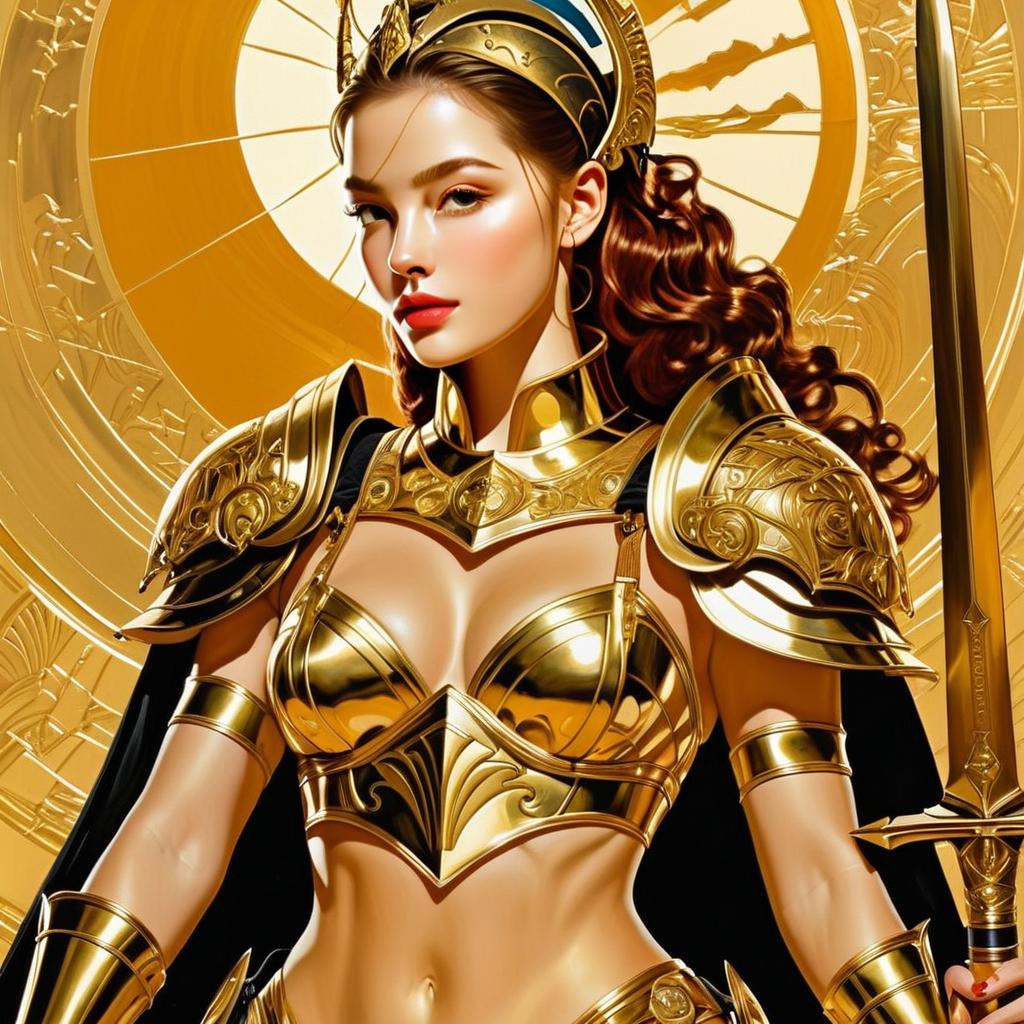 Confident Woman Warrior in Golden Armor