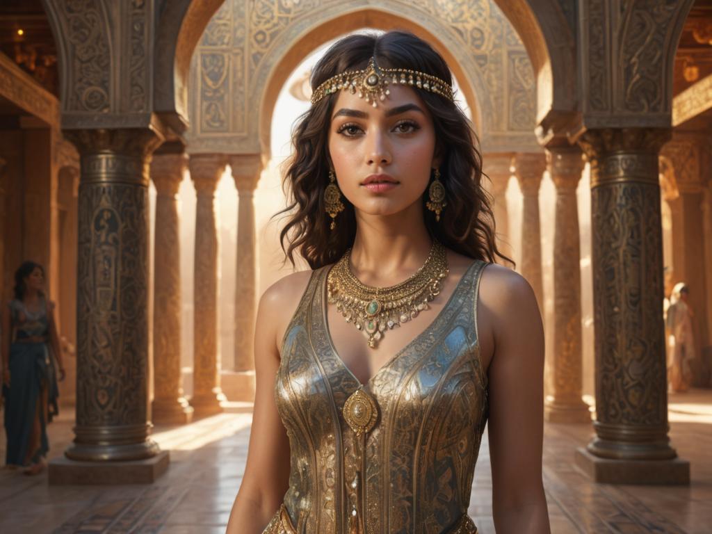 Elegant Young Arabian Woman in Ornate Space