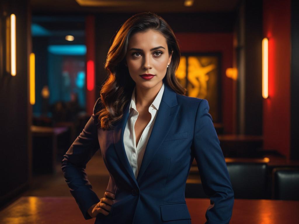 Confident Business Woman in Tarantino Style