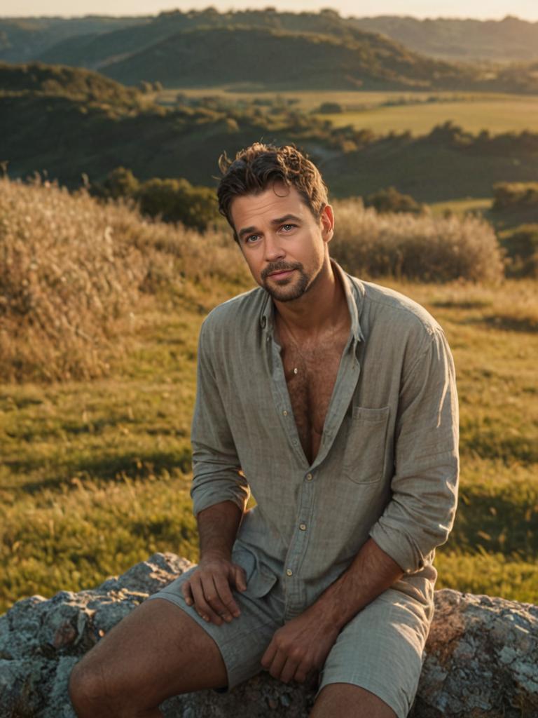 Casual Man Outdoors at Golden Hour