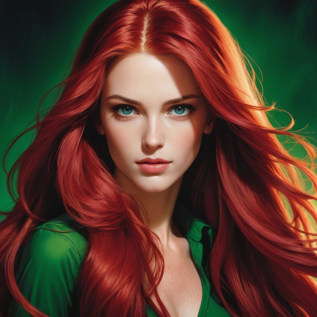 Portrait of a Woman with Crimson Hair and Green Eyes