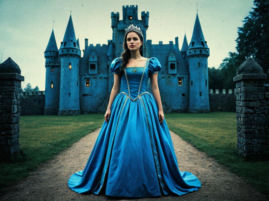 Woman in Royal Blue Gown at Castle Woman in Royal Blue Gown at Castle