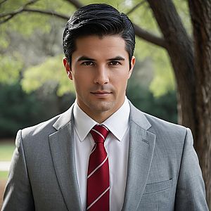 Professional Man in Gray Suit and Red Tie Outdoor Portrait