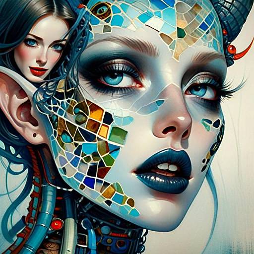 Futuristic Woman with Cybernetic Mosaic Face Digital Art