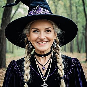 Elegant Witch Costume Woman in Forest