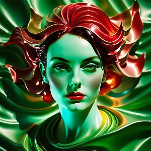 Futuristic Woman with Glossy Red Hair