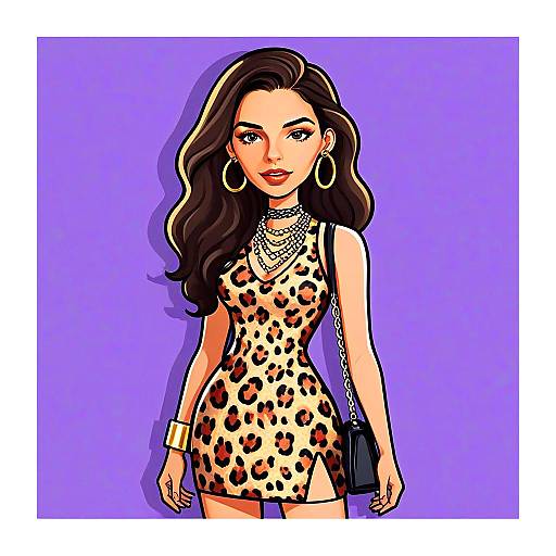 Stylish Woman in Leopard Print Mini Dress Digital Illustration