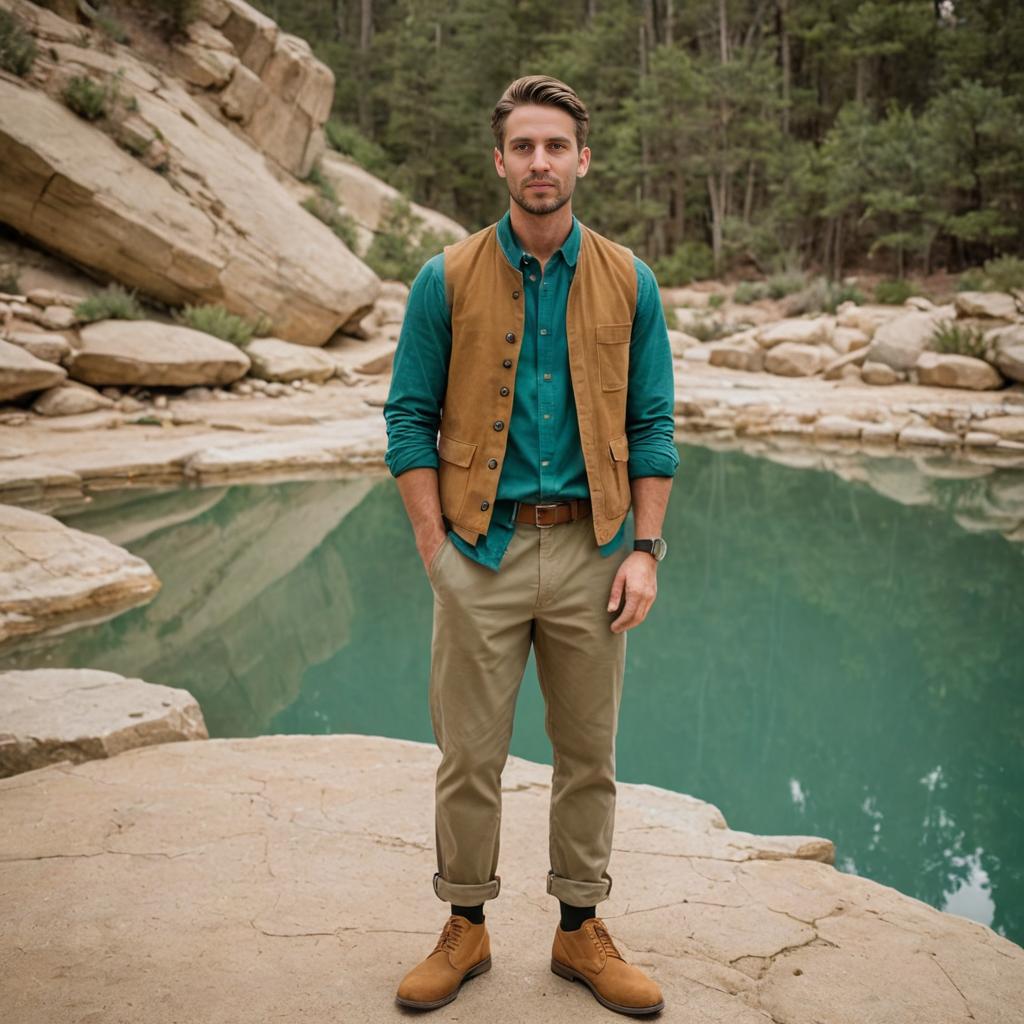 Confident Man by Serene Lake in Stylish Outfit