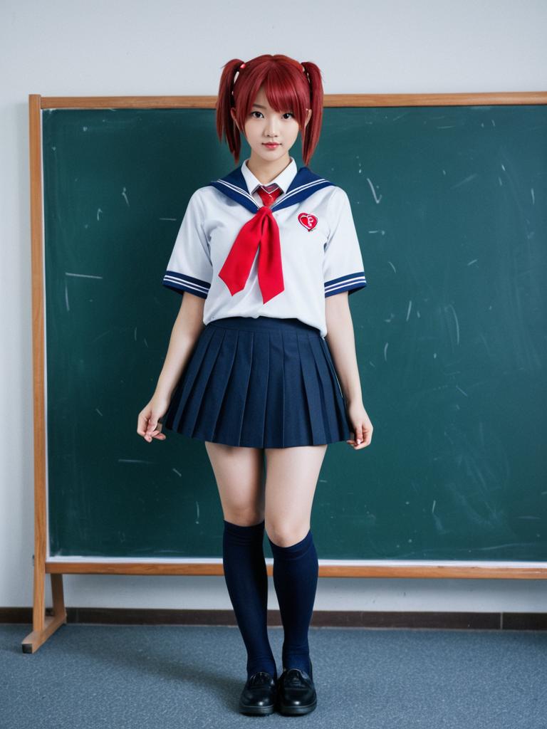 Aoi Nagisa Japanese Schoolgirl Cosplay in Classroom Setting