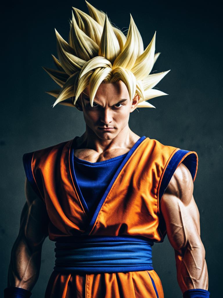 Man in Dragon Ball Super Saiyan Costume Cosplay Editorial Portrait