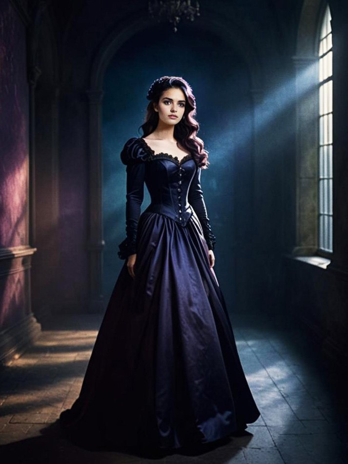 Woman in Black Victorian Gown - Gothic Elegance