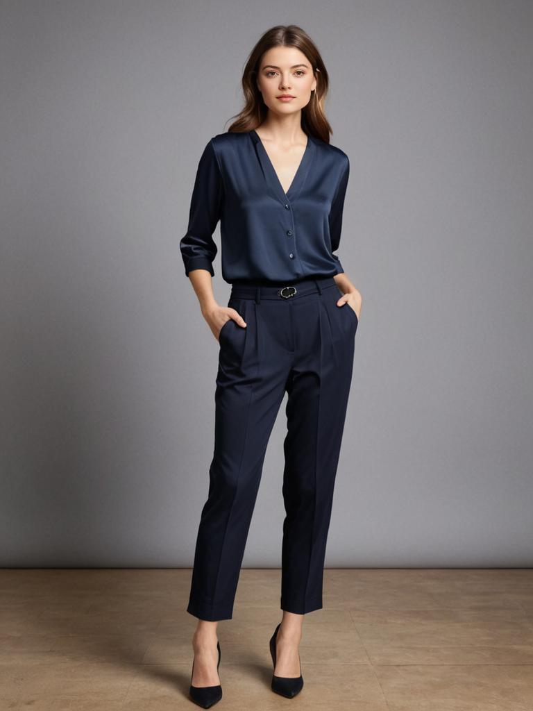 Stylish Woman in Navy Outfit