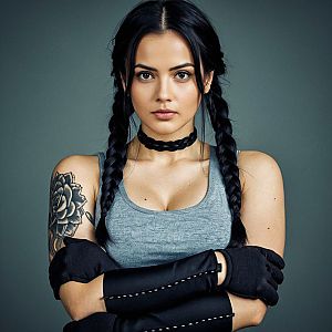 Confident Young Woman with Braided Hair and Floral Tattoo