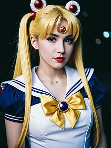 Photorealistic Woman in Sailor Moon Costume Cosplay Portrait
