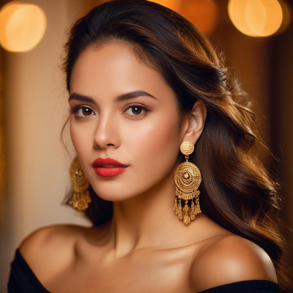 Elegant Woman with Gold Earrings and Red Lipstick Portrait