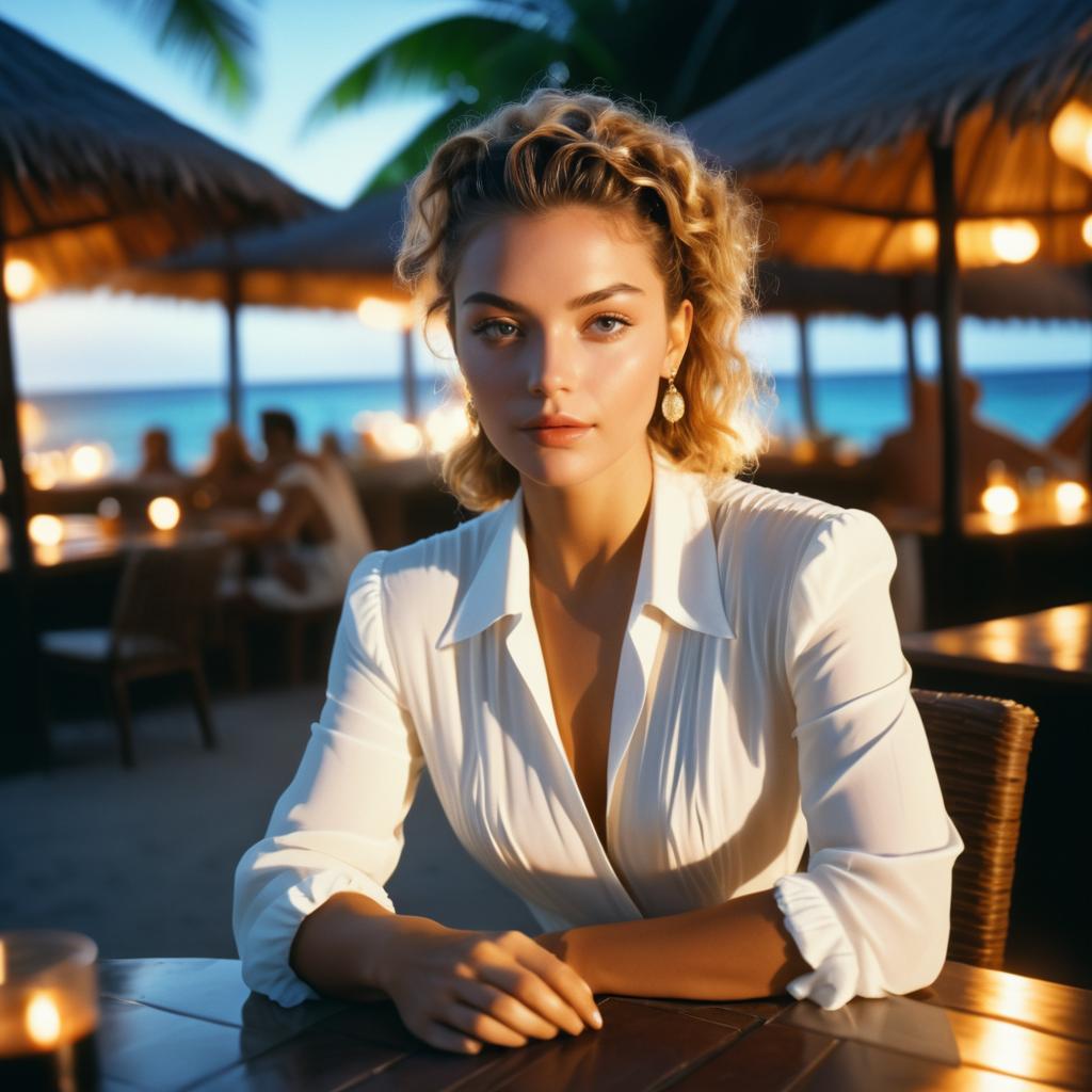 Elegant Woman at Beach in Vintage Photo